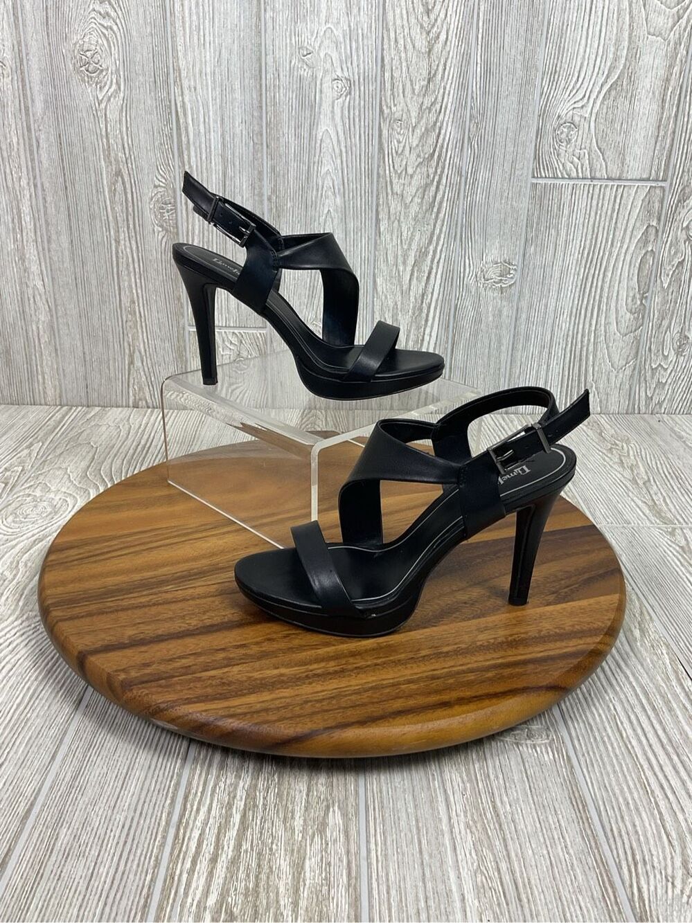 NIB Limelight Joan Faux Leather Black Platform Stiletto Strappy Heels Womens 9
